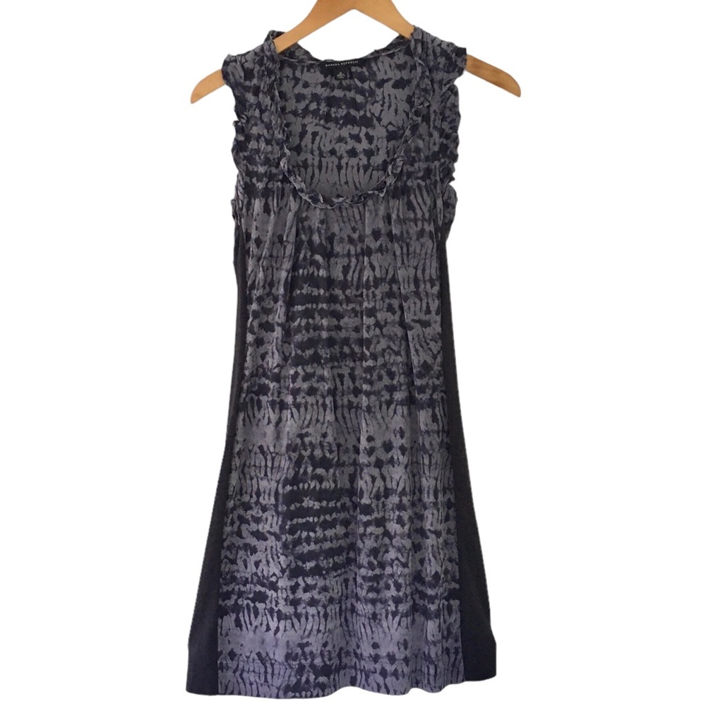 Banana Republic 100% Silk Shibori Blue-Purple Tie Dye Scoop Neck Shift Dress | M